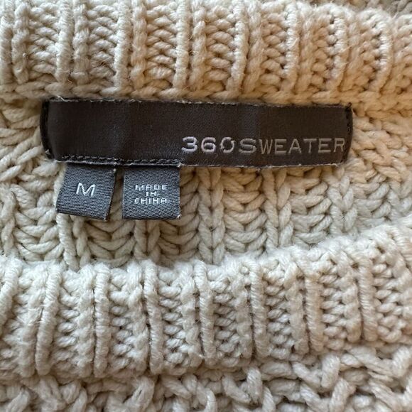360 SWEATER Ivory Knit Pullover Womens Medium | Cozy Classic Ribbed Cotton Blend - Picture 7 of 8